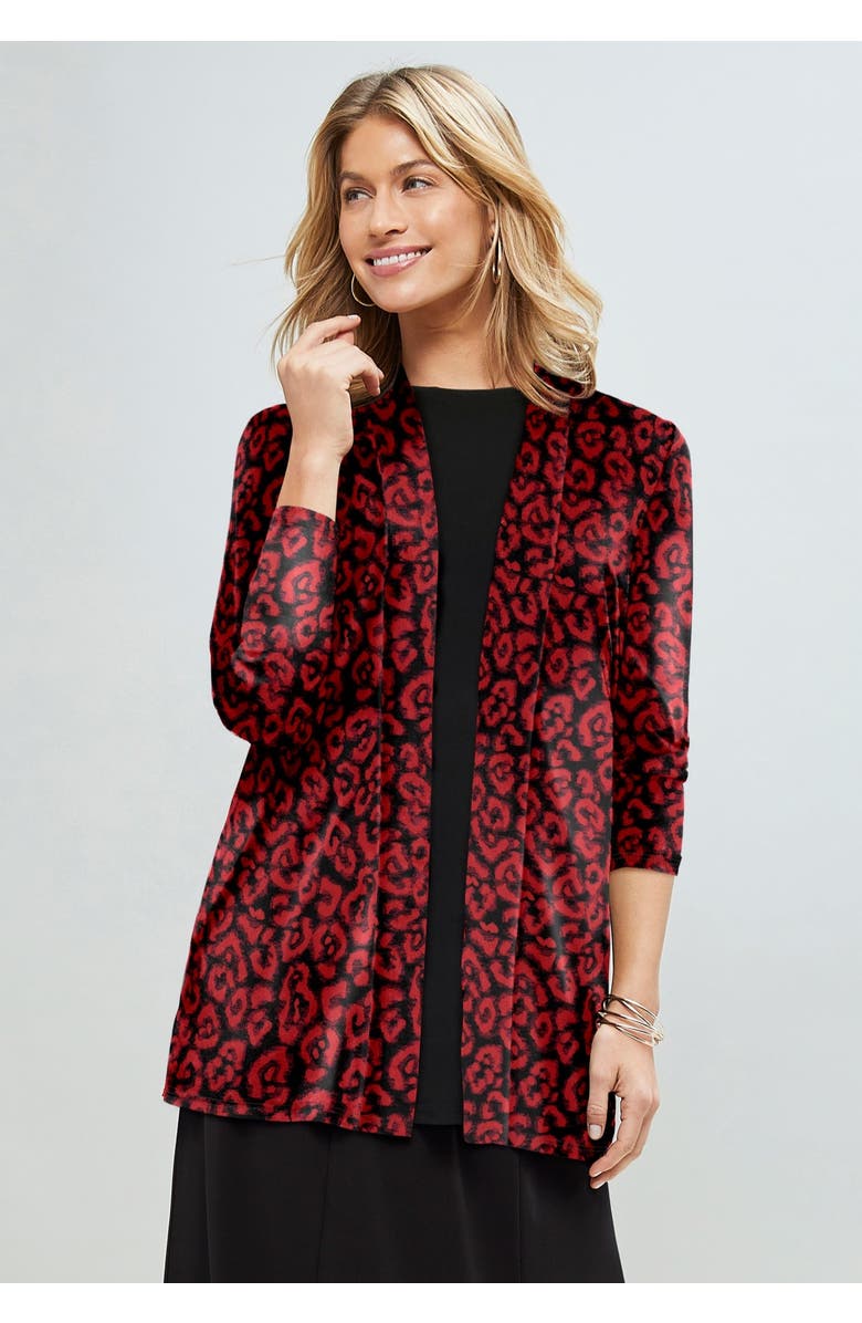 Jessica London Stretch Knit Open Front Knit Topper, Alternate, color, Black