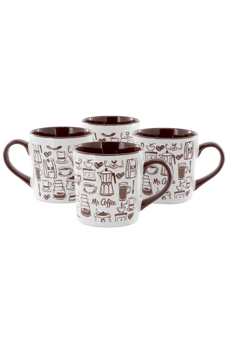Vintage Brew 4 Piece 18 Ounce Coffee Maker Stoneware Mug Set, Main, color, Brown