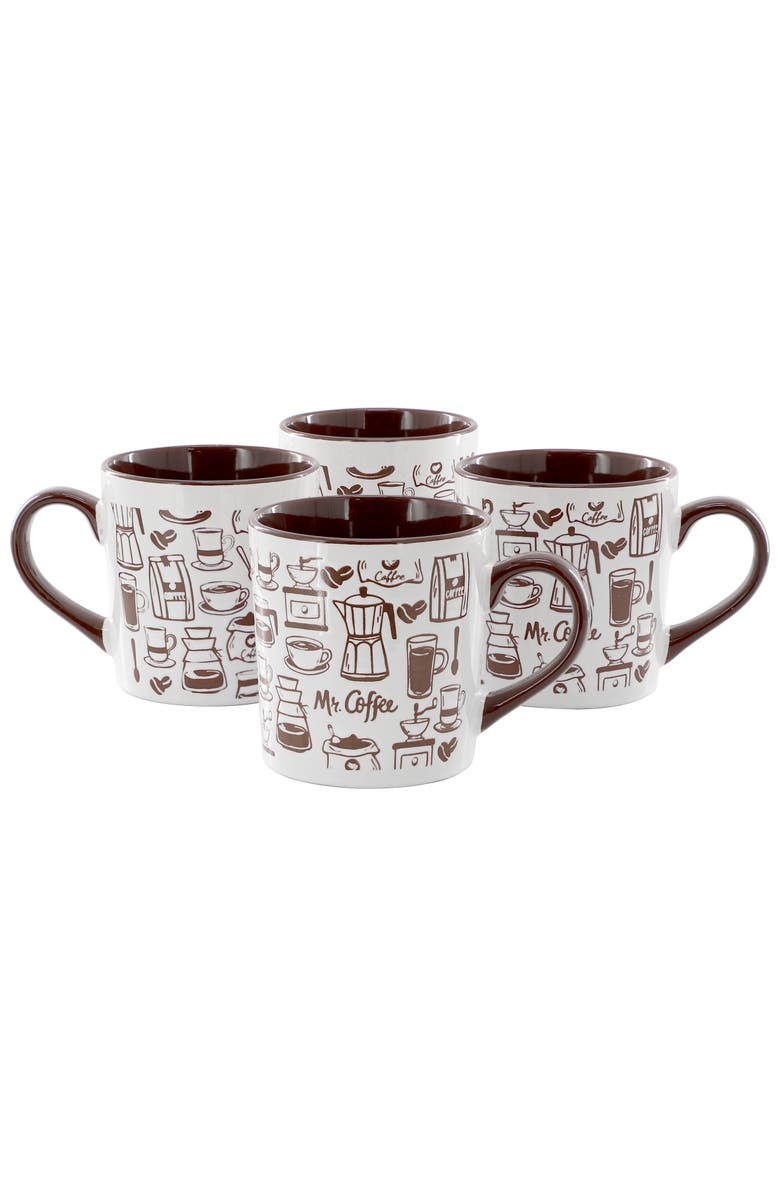 Mr. Coffee Vintage Brew 4 Piece 18 Ounce Coffee Maker Stoneware Mug Set, Main, color, Brown