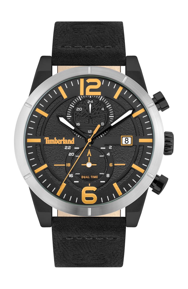 Timberland Men's Multifunction Dual Time Leather Strap Watch, Alternate, color, 