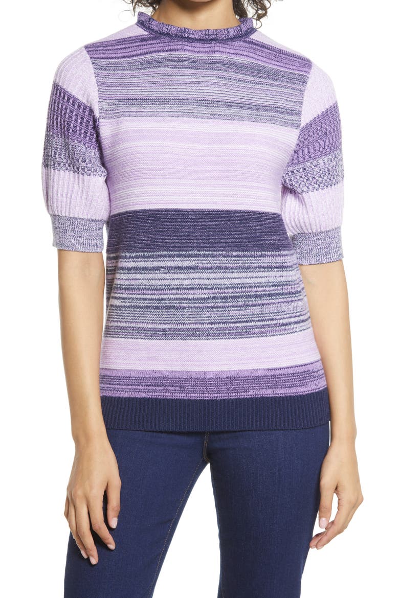 Stripe Rib Sweater, Main, color, PURPLE MULTI STRIPE