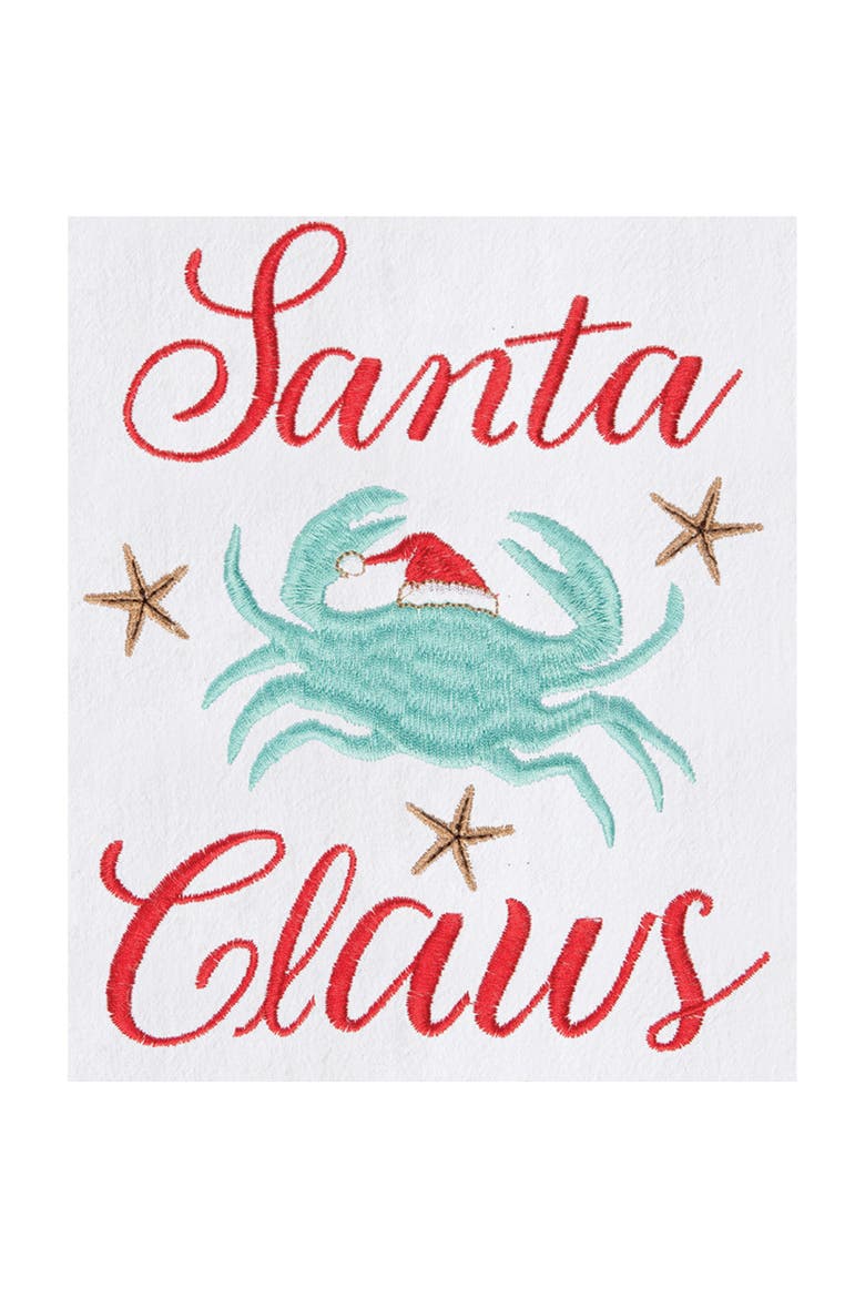 "Santa Claws" Blue Crab in Santa Claus Hat Christmas Festive Cotton Waffle Weave Kitchen Dishtowel, Alternate, color, White