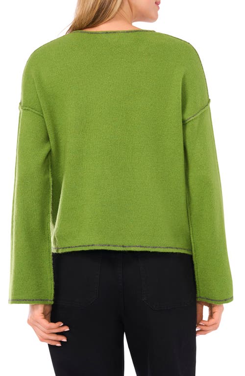 Vince Camuto Contrast Detail V-neck Sweater In Green