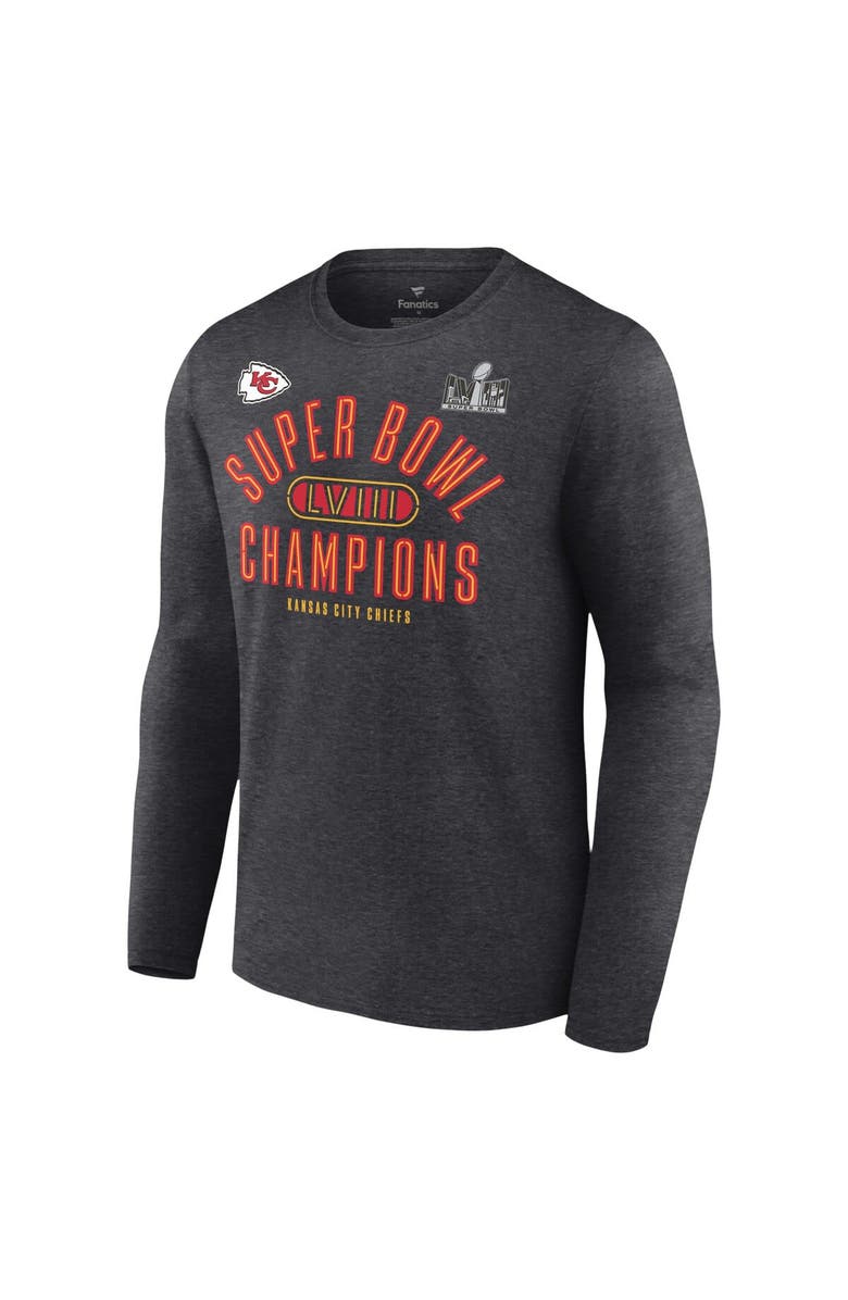 FANATICS Men's Fanatics Branded Heather Charcoal Kansas City Chiefs Super Bowl LVIII Champions Under The Lights Big & Tall Long Sleeve T-Shirt, Alternate, color, 
