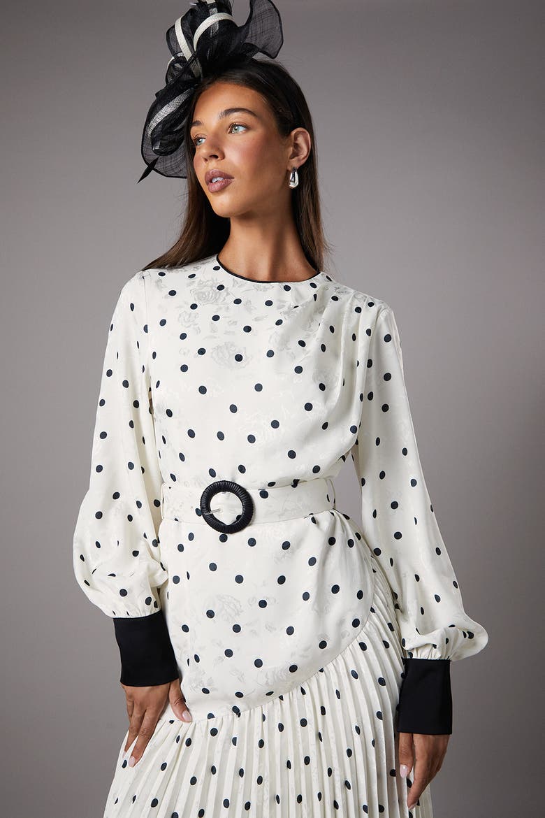 Long Sleeve Pleated Midi Dress, Alternate, color, Mono