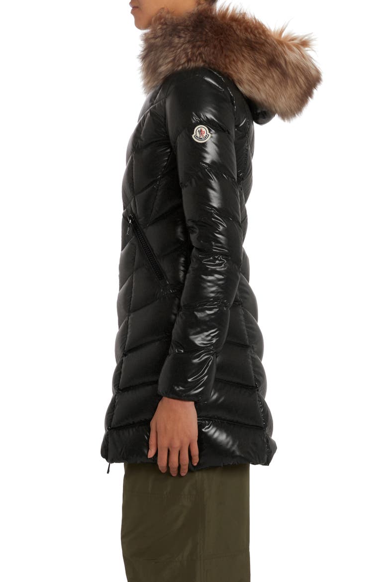 Marre Quilted Down Coat with Removable Genuine Shearling Trim, Alternate, color, BLACK