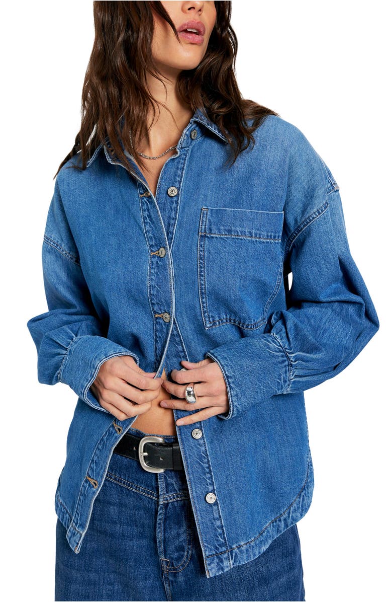 Free People Ashley Denim Shirt, Main, color, Medium Wash