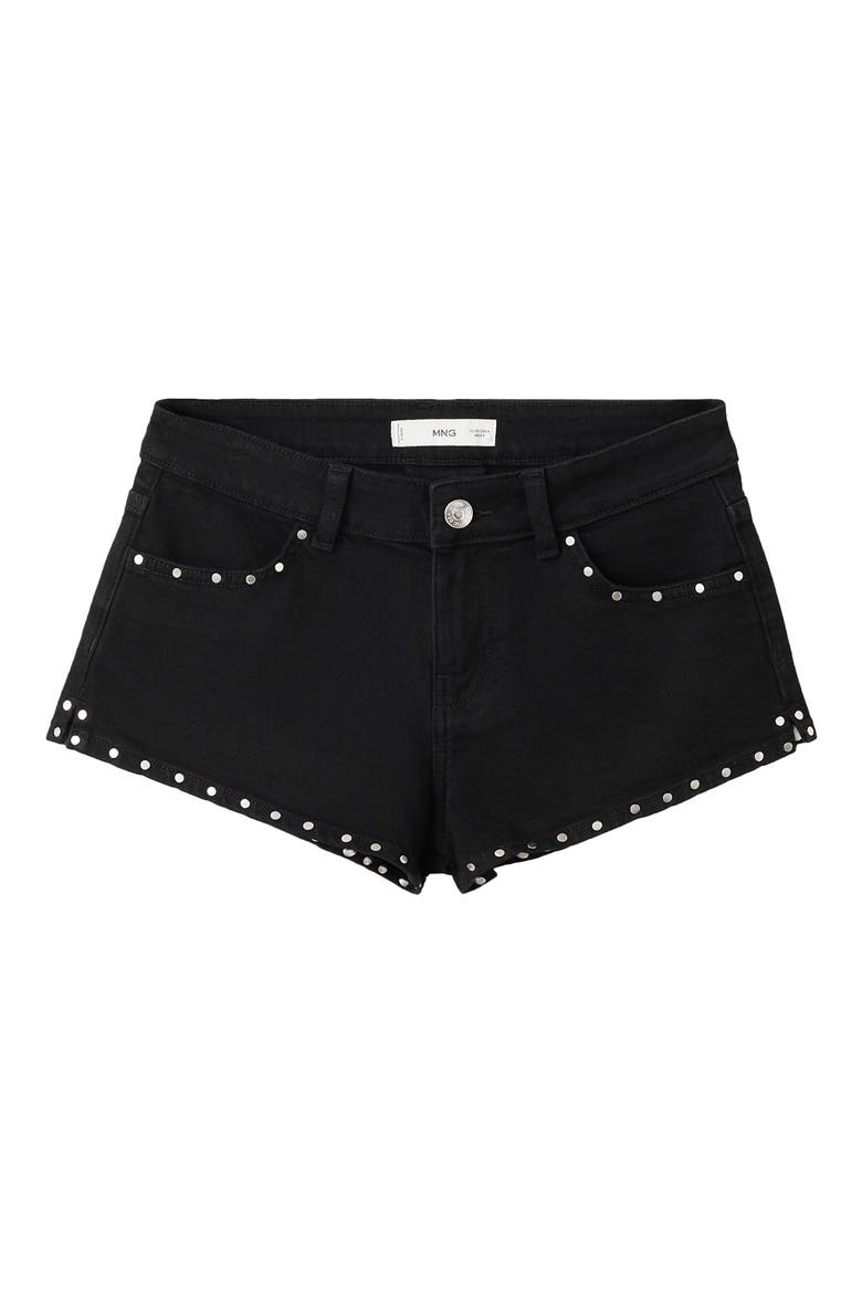 Studded Micro Low Rise Denim Shorts, Main, color, BLACK