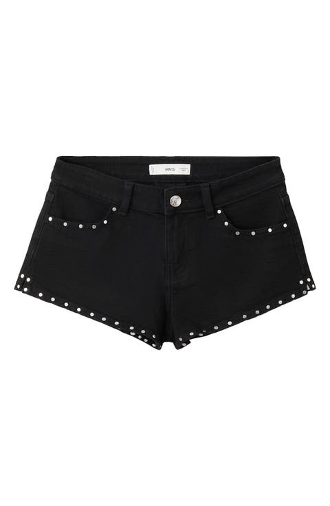 Studded Micro Low Rise Denim Shorts