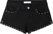 MANGO TEEN Studded Micro Low Rise Denim Shorts