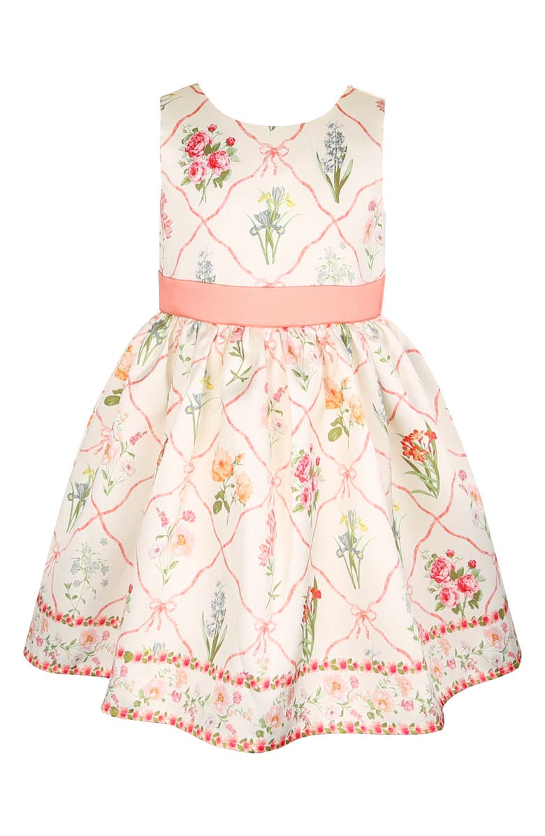Zunie Kids' Border Print Mikado Party Dress, Main, color, Ivory Multi