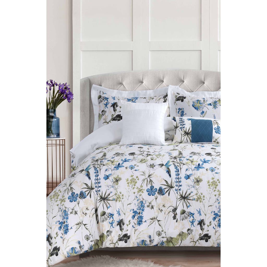 Azores Home Amalfi Cotton Sateen Comforter & Sham Set In Blue