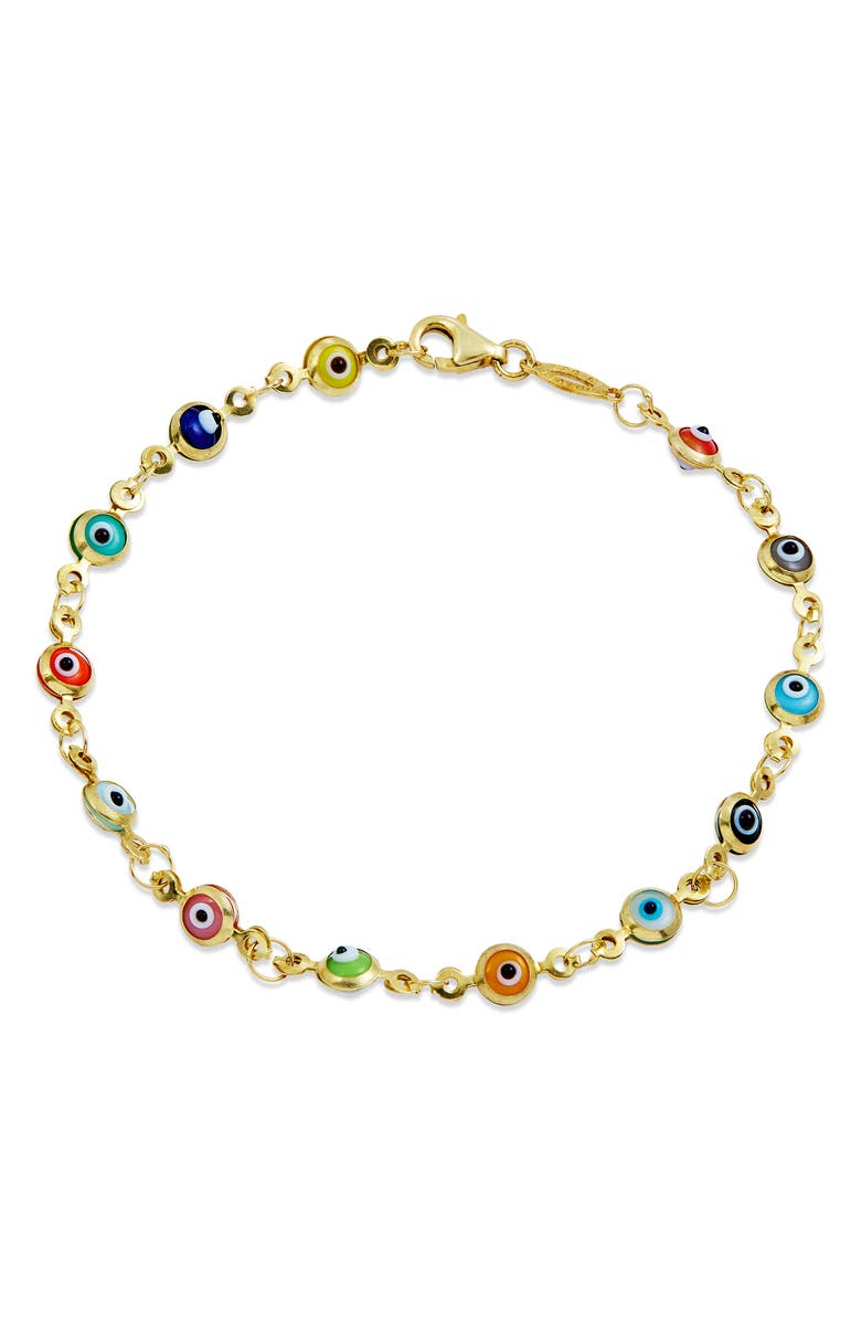 SAVVY CIE JEWELS Enamel Evil Eye Chain Bracelet, Main, color, Gold