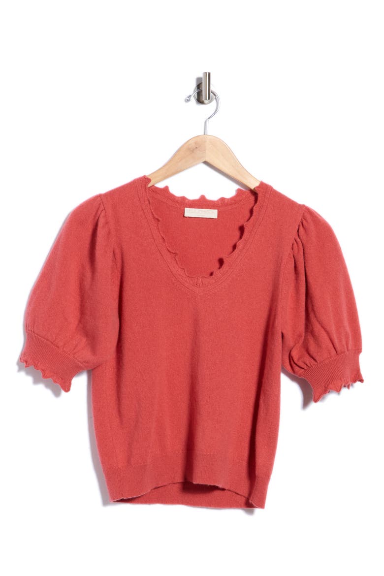Polline Scalloped Cashmere Sweater, Alternate, color, CORAL