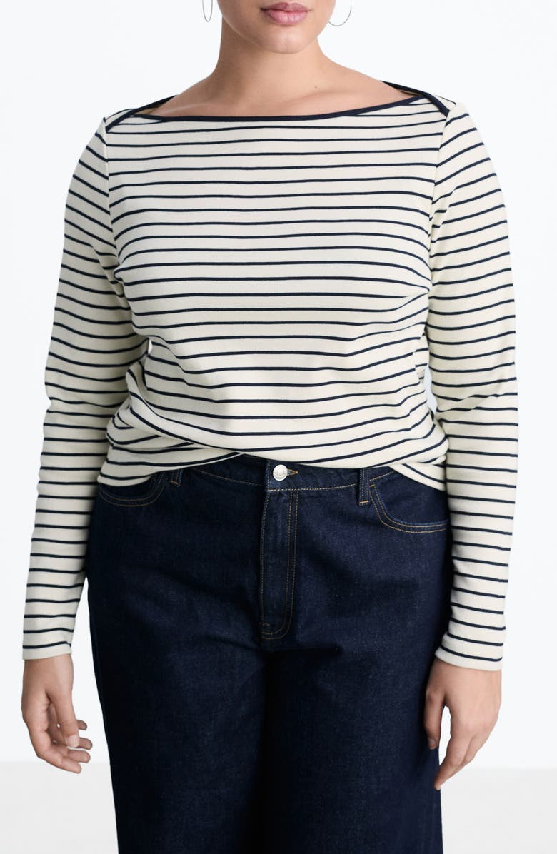 MANGO Stripe Boat Neck Top, Alternate, color,