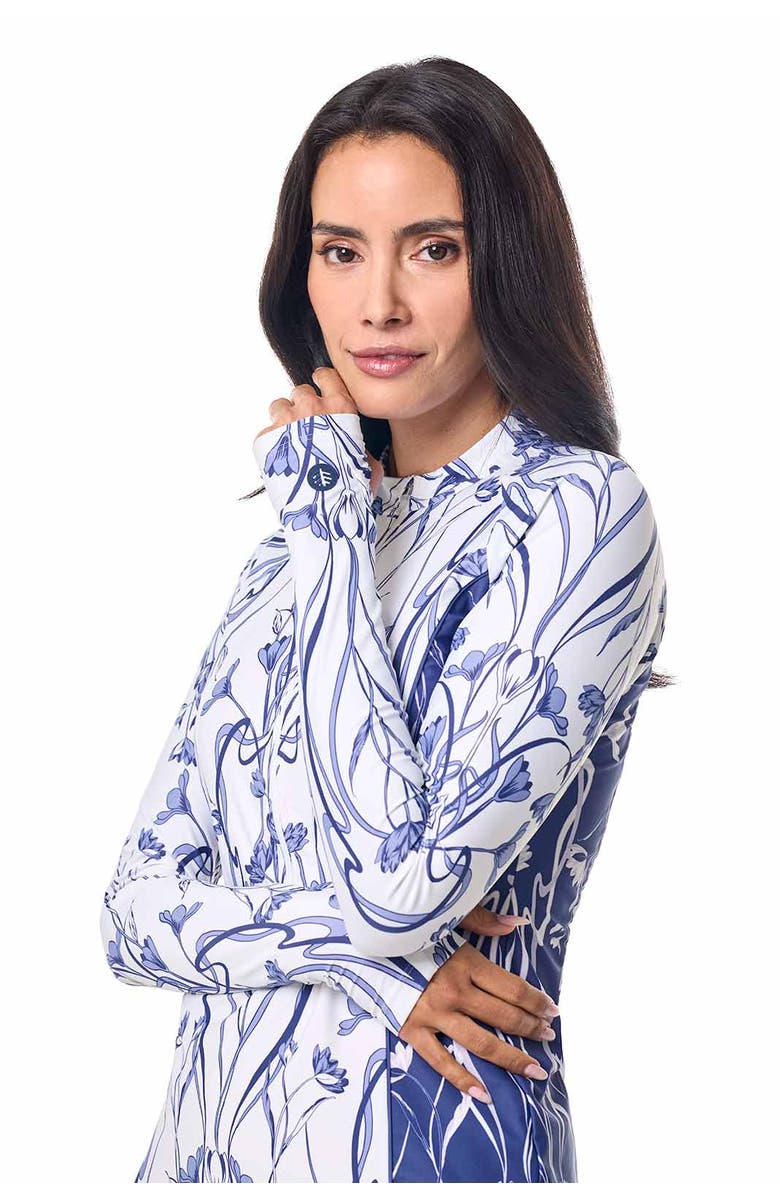 Coolibar Women's Zip Rash Guard - UPF 50+ Sun Protection - Escalante, Alternate, color, Future Dusk Colorblock