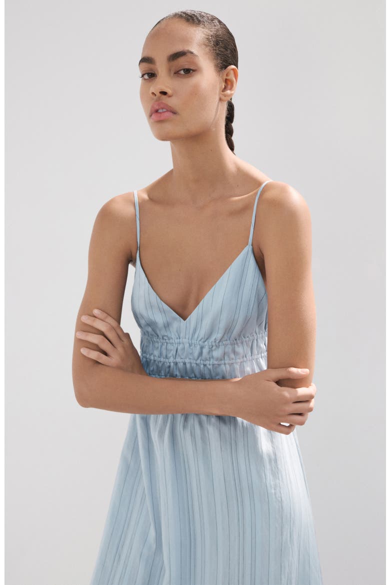 Striped Gathered Dress, Alternate, color, SKY BLUE