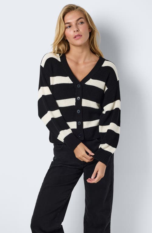 Shop Noisy May Maysa Stripe V-neck Crop Cardigan In Black Stripeseggnog
