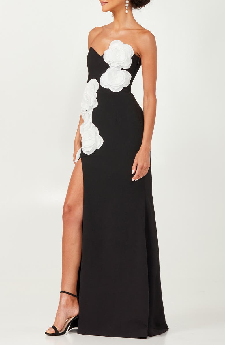 HELSI Gisele 3D Floral Appliqué Strapless Gown, Alternate, color, Black/ Off White