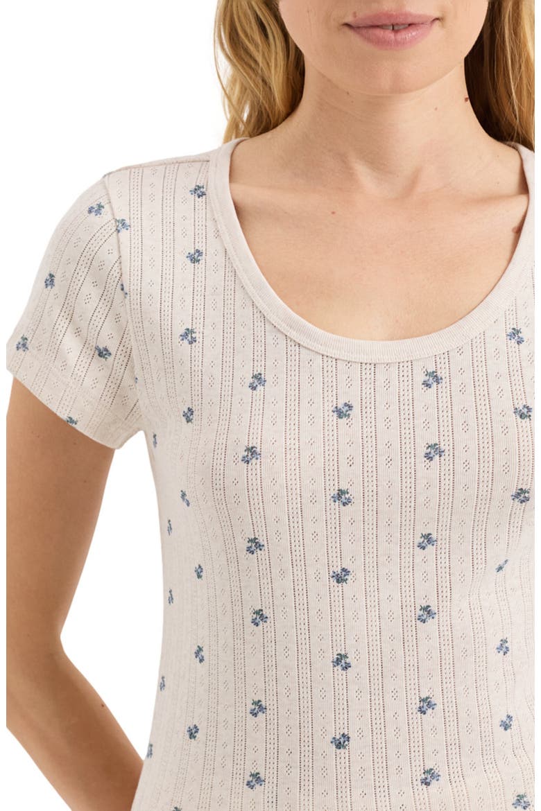 Organic Cotton Pointelle Scoop Neck Tee, Alternate, color, Cream Heather Ditsy Floral