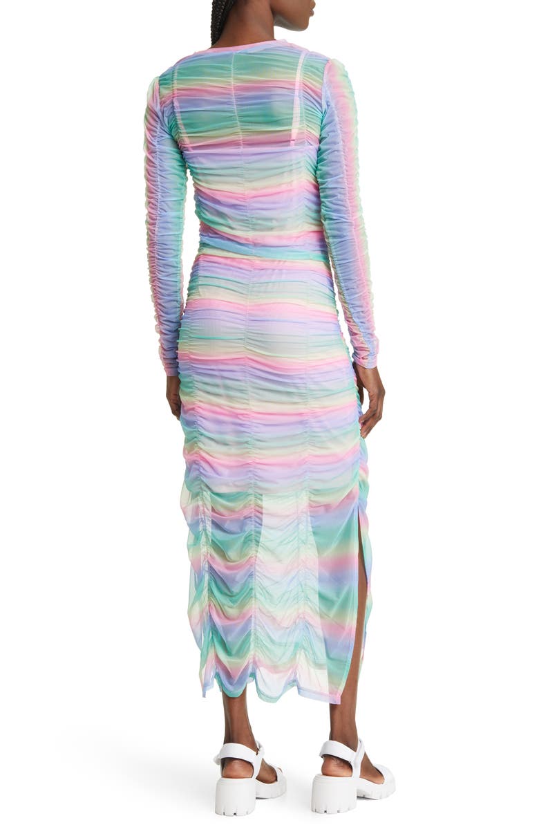 Dressed in Lala Ruched Mesh Long Sleeve Midi Dress with Slip, Alternate, color, 