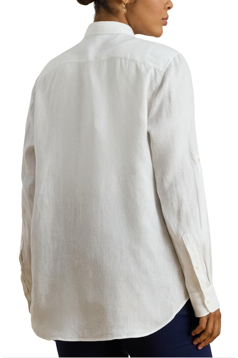 Relaxed Fit Linen Roll Tab Sleeve Shirt, Alternate, color, WHITE