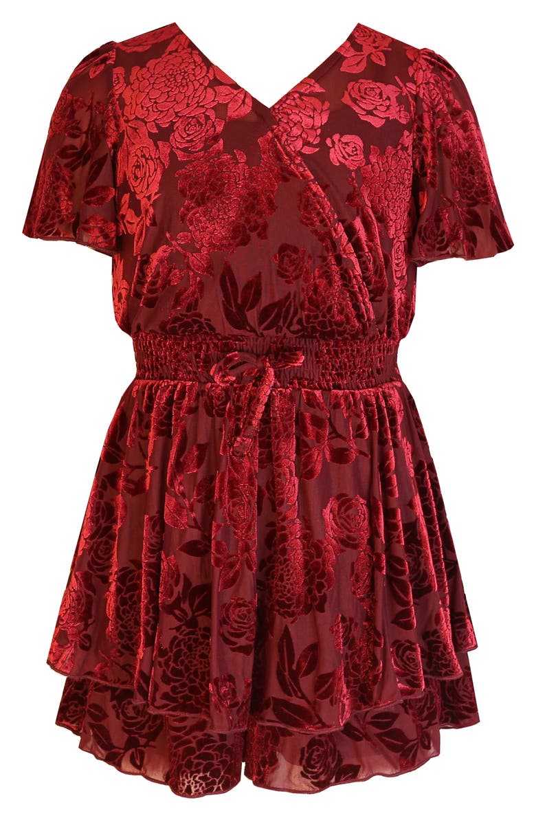 Zunie Kids' Burnout Velvet Romper, Main, color, Burgundy