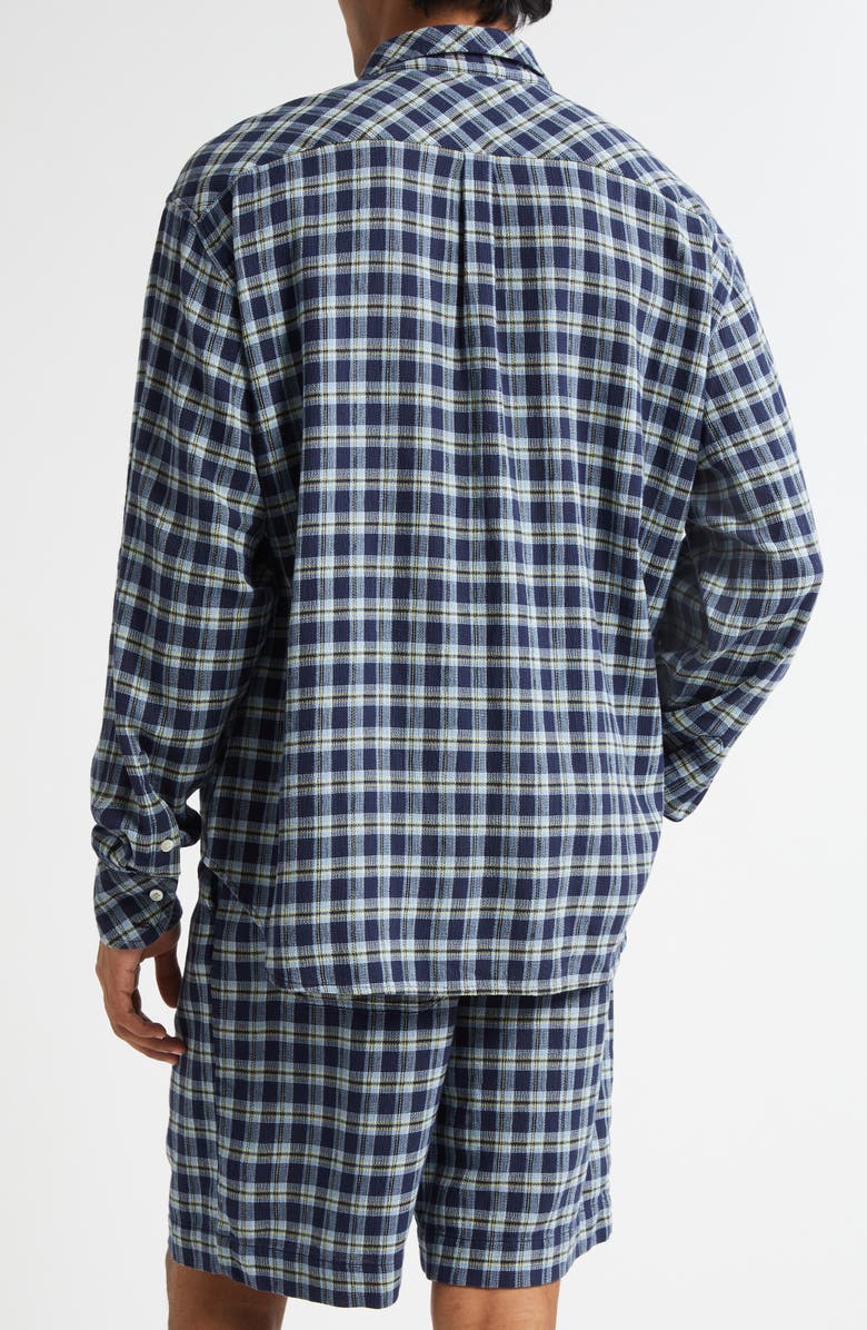 The Elder Statesman Dune Plaid Beach Button-Up Shirt, Alternate, color, Navy