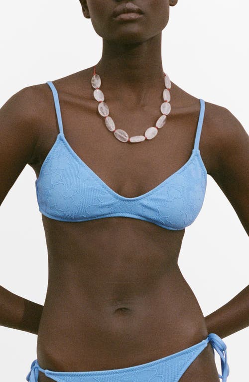 Mango Floral Embroidered Bikini Top In Blue
