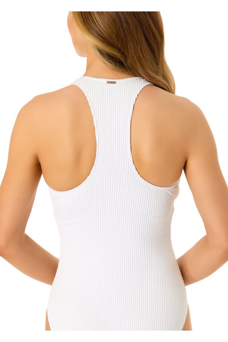 Women's Live In Color Textured Scoop Neck Front Racerback One Piece Swimsuit, Alternate, color, White