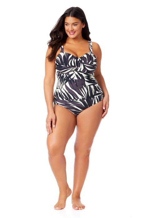 Shop Anne Cole Plus Plus Palm Chic Drape Front Underwire Swim Top