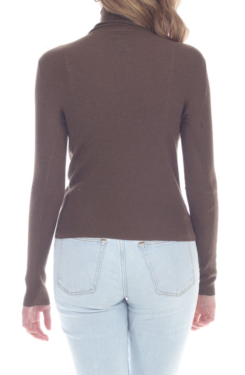 RAIN AND ROSE Feather Trim Rib Turtleneck Top, Alternate, color, Chocolate
