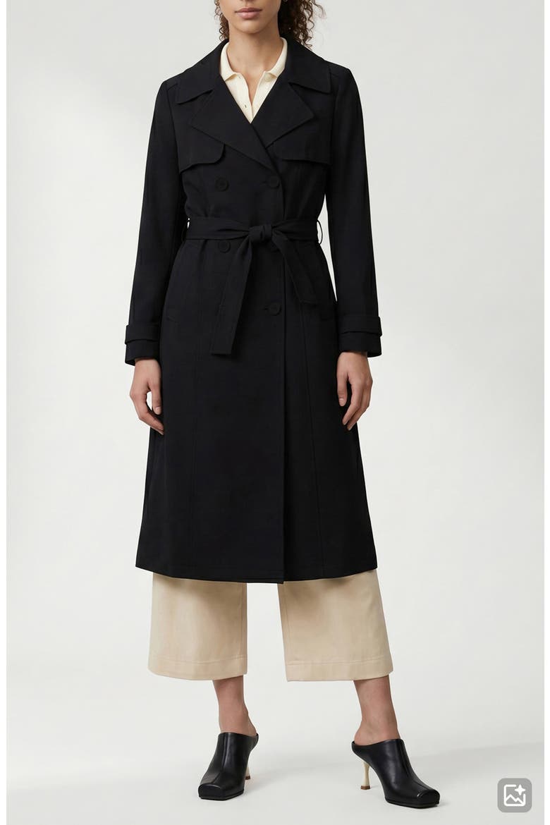 Evelin Tie Waist Water Repellent Coat, Main, color, BLACK