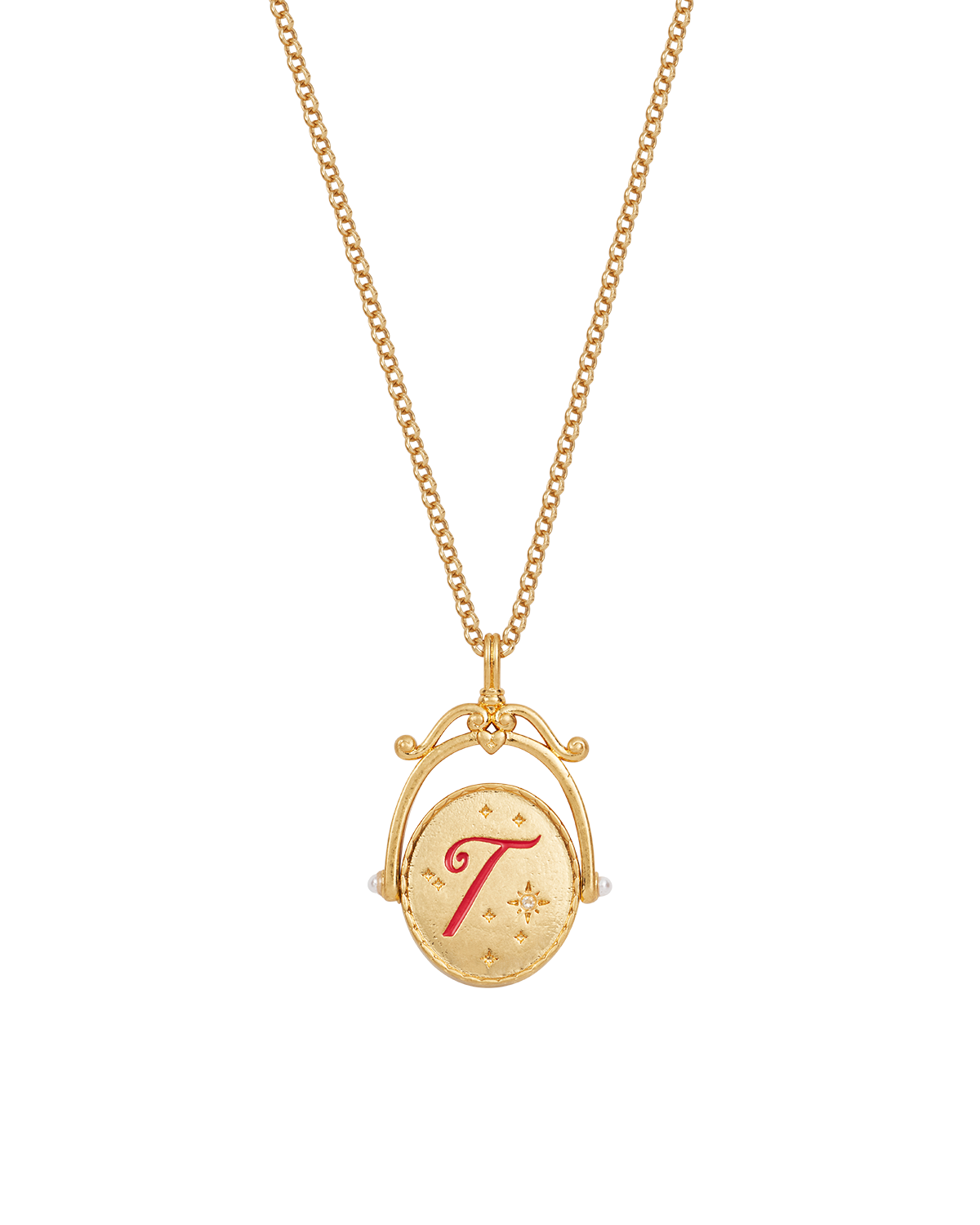 Fable England T Initial Tulip Gold Spinner Chain Necklace