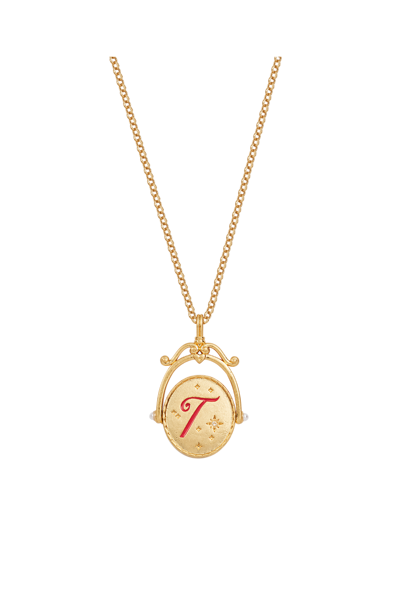 Fable England T Initial Tulip Gold Spinner Chain Necklace, Main, color, Gold