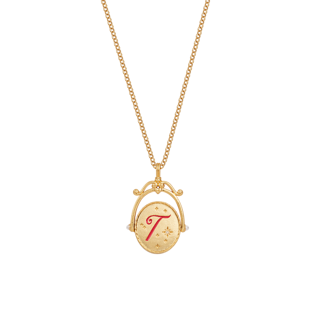 Fable England T Initial Tulip Gold Spinner Chain Necklace