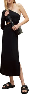 AllSaints Mary One-Shoulder Cutout Midi Dress