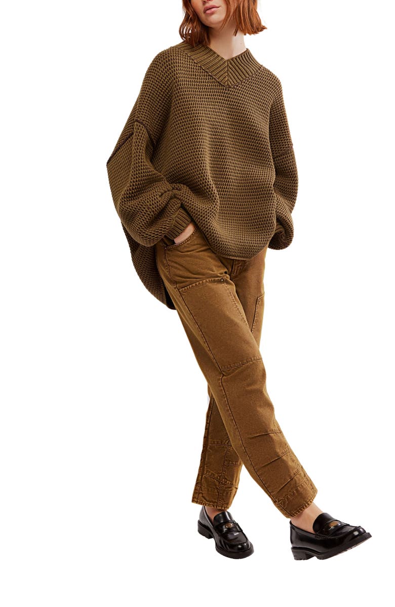 Free People Maisie Oversize Sweater, Alternate, color, Olive Fudge Combo