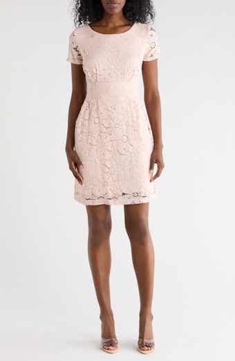 Connected Apparel Floral Lace Short Sleeve Pocket A-Line Dress