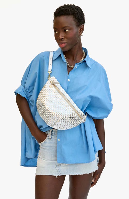 Clare V . Grande Woven Metallic Leather Belt Bag In Silver