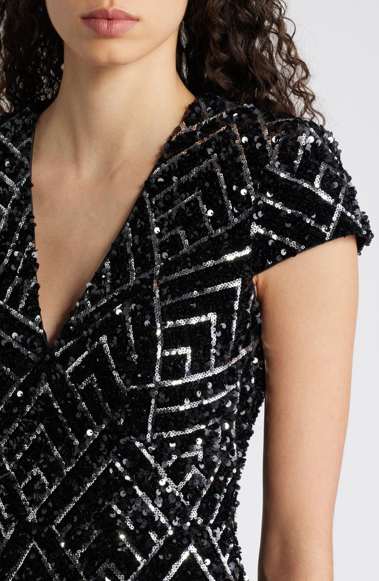 Vince Camuto Sequin Velvet Cocktail Sheath Dress, Alternate, color, 