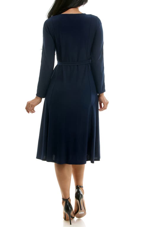 Nina Leonard Sylvia Rhinestone Long Sleeve Dress In Navy