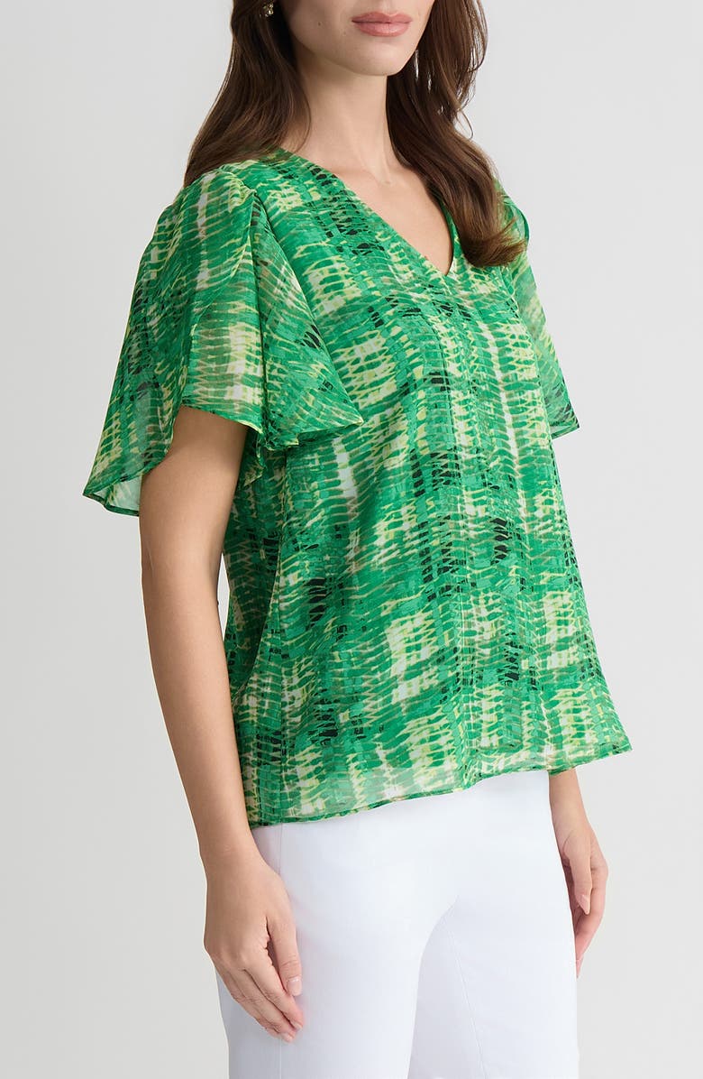 KASPER Flutter Sleeve Top, Alternate, color, Lush Green Multi