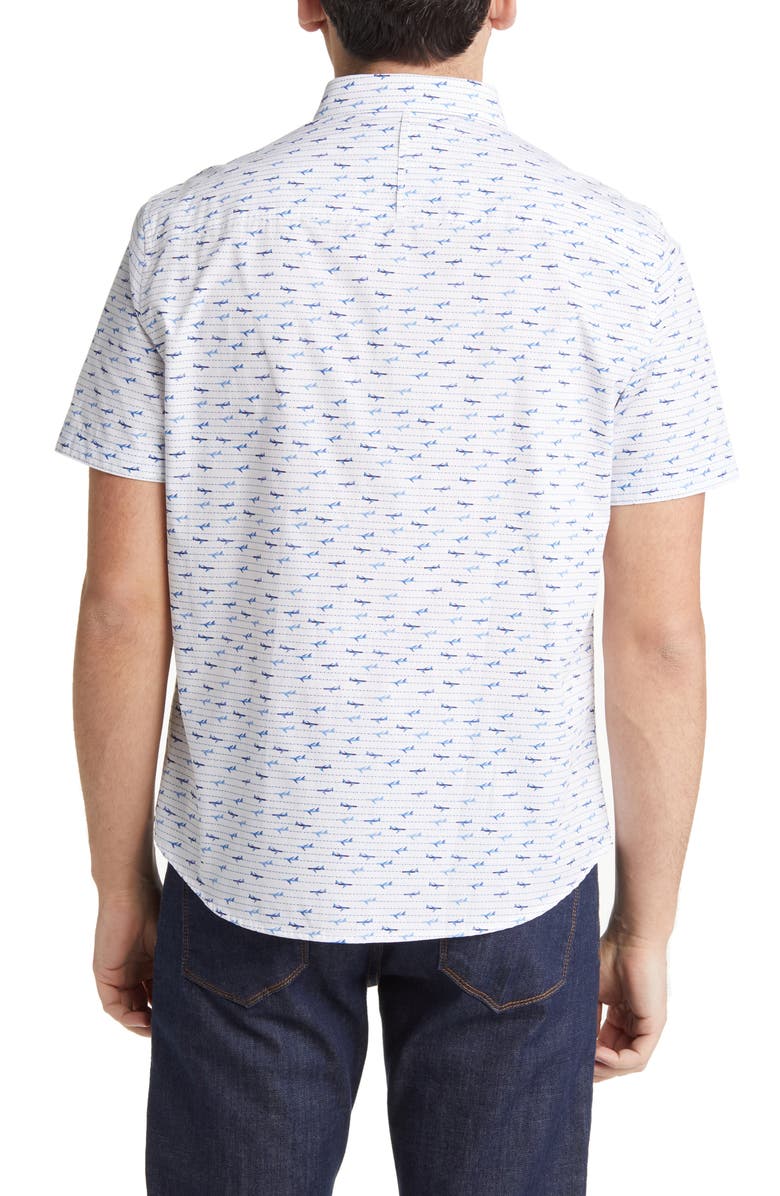 Johnston & Murphy Airplane Print Short Sleeve Button-Down Shirt, Alternate, color,
