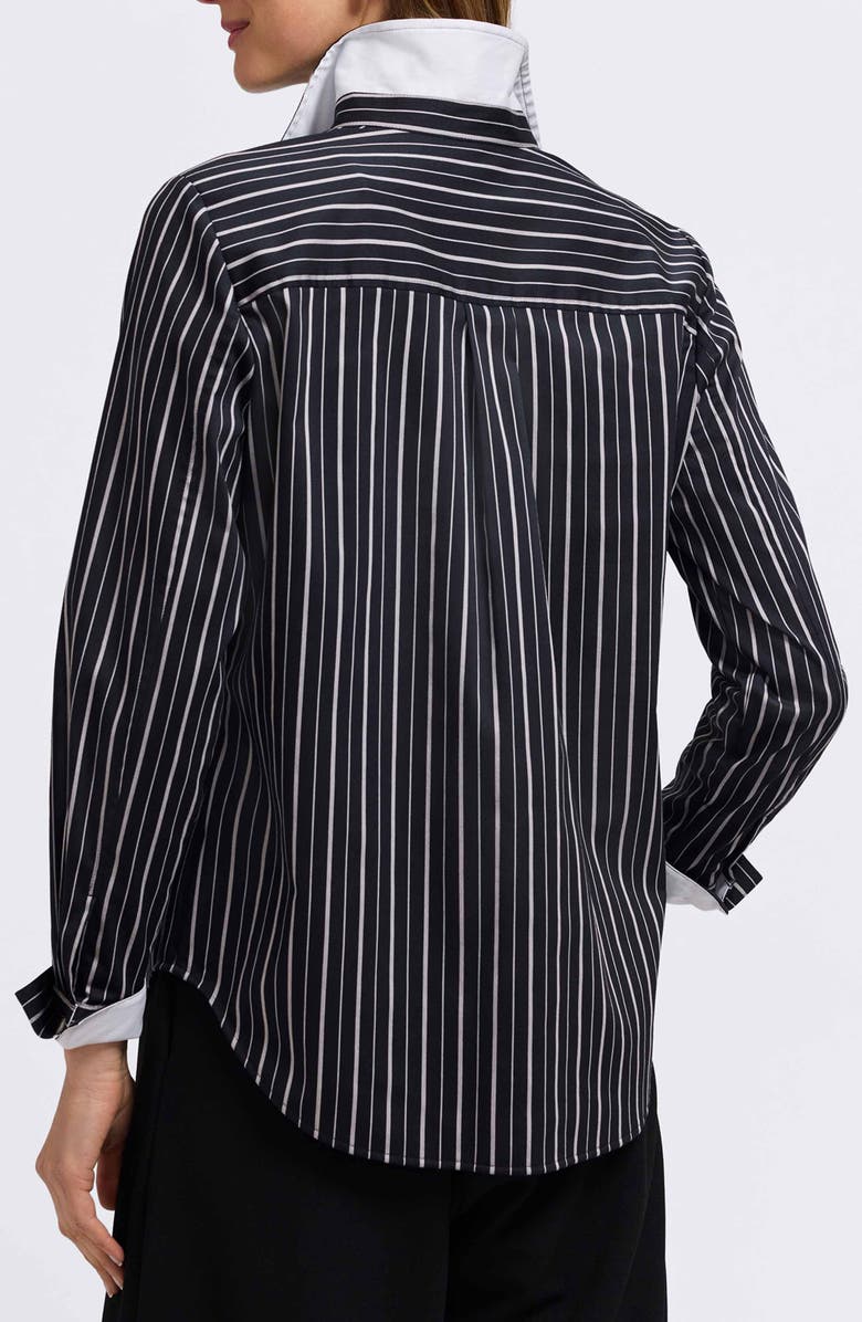 Foxcroft Margie Stripe Button-Up Shirt, Alternate, color, Black/ White