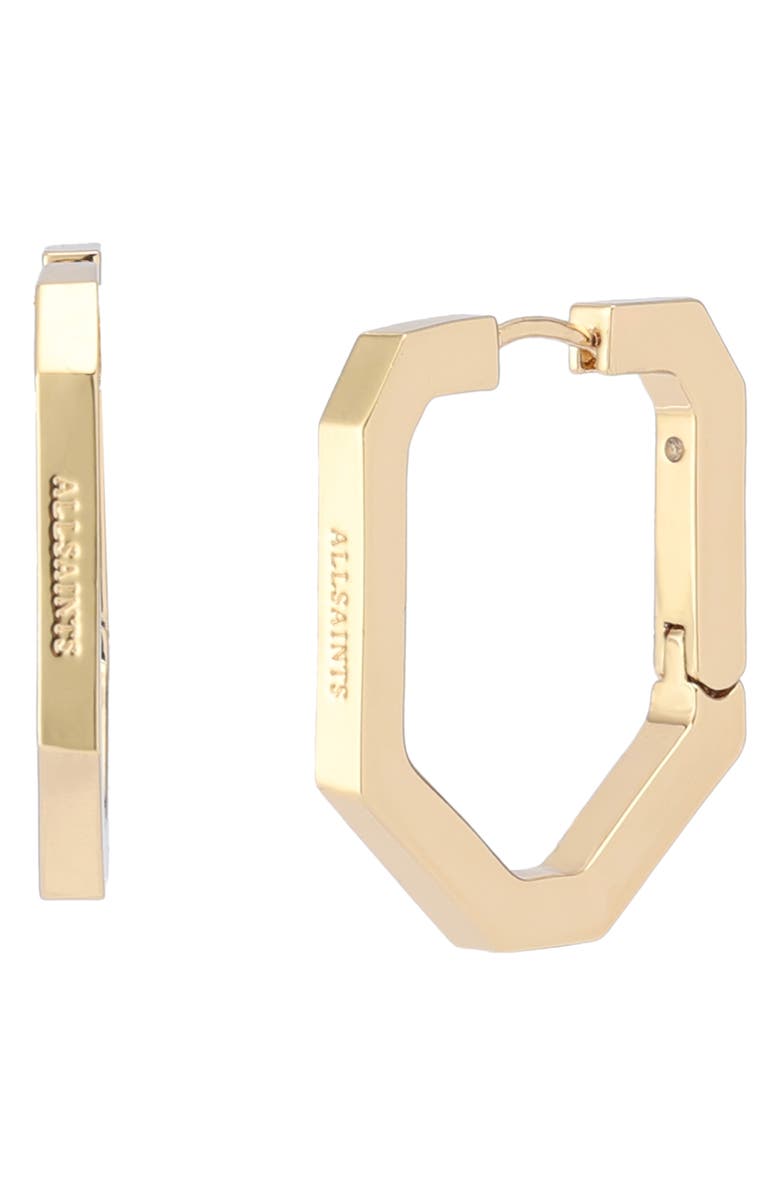 AllSaints Logo Large Octagonal Hoop Earrings, Main, color, Gold