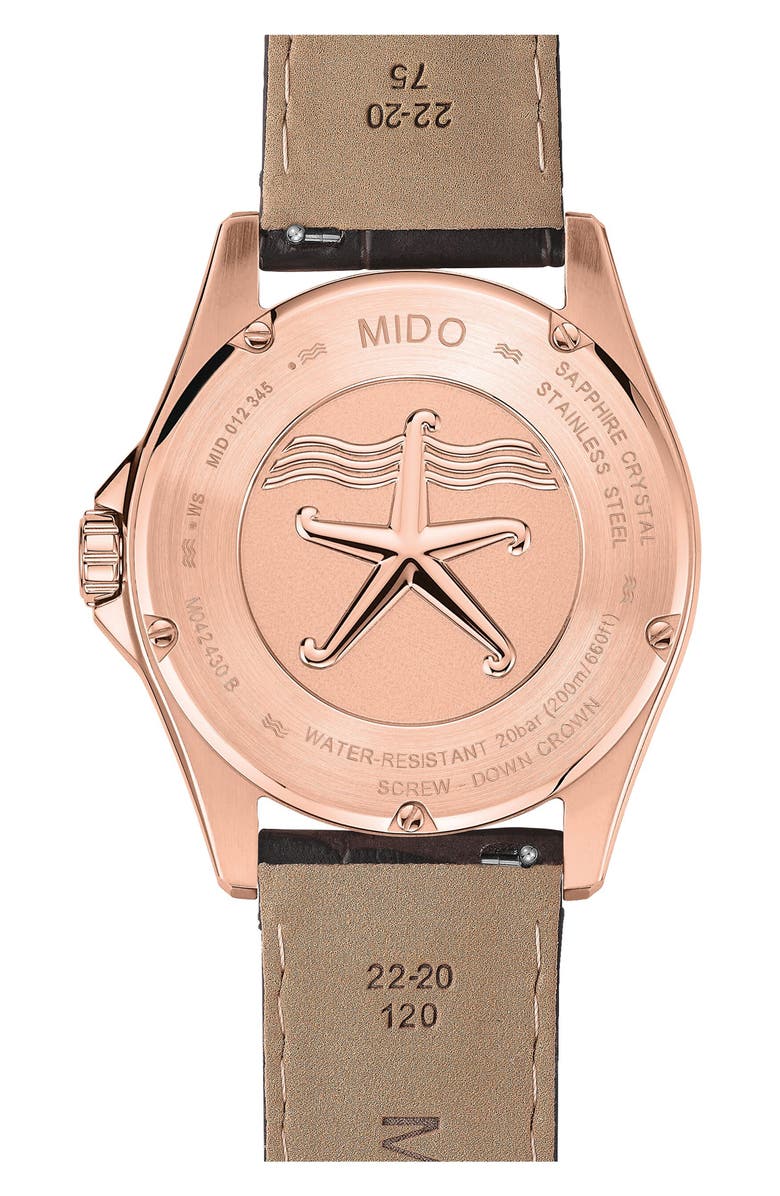 MIDO Ocean Star 200C Rose Gold Tone Automatic Leather Strap Watch, 42.5mm, Alternate, color, Green