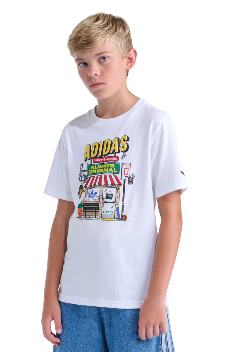 adidas Originals Kids' Shoe Shop Graphic T-Shirt, Alternate, color, White