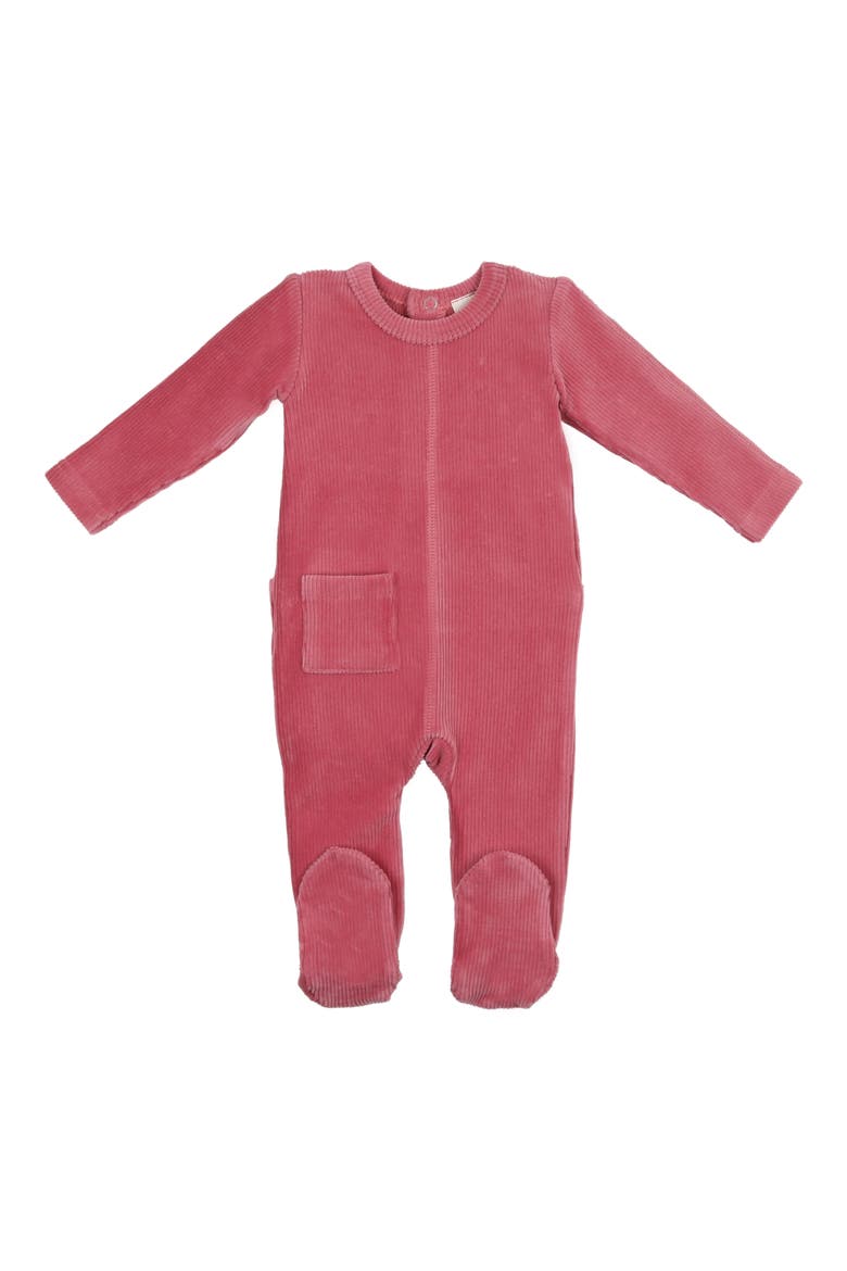 Rib Velour Cotton Blend Footie, Main, color, PINK