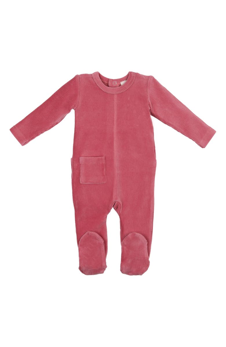 Manière Rib Velour Cotton Blend Footie, Main, color, Pink